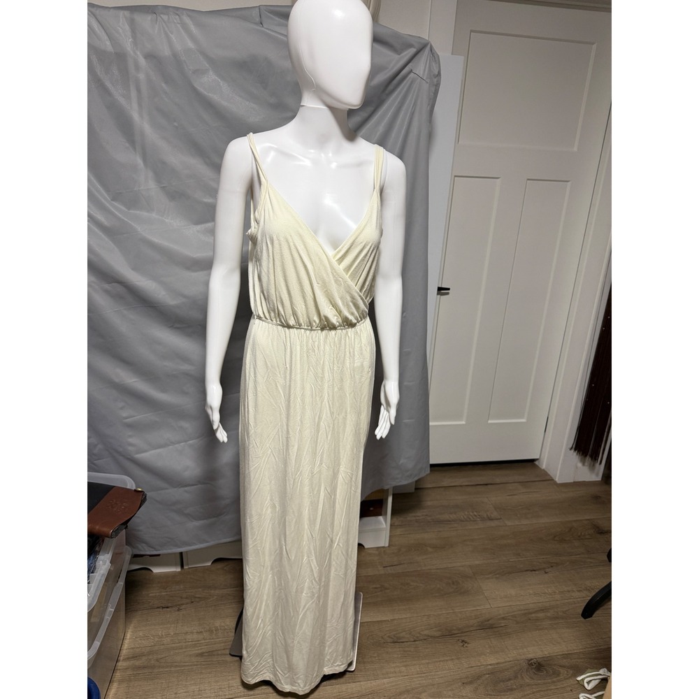 Boston Proper Women Cream Surplice Wrap V-Neck Spaghetti Strap Maxi Dress Small - Picture 3 of 5